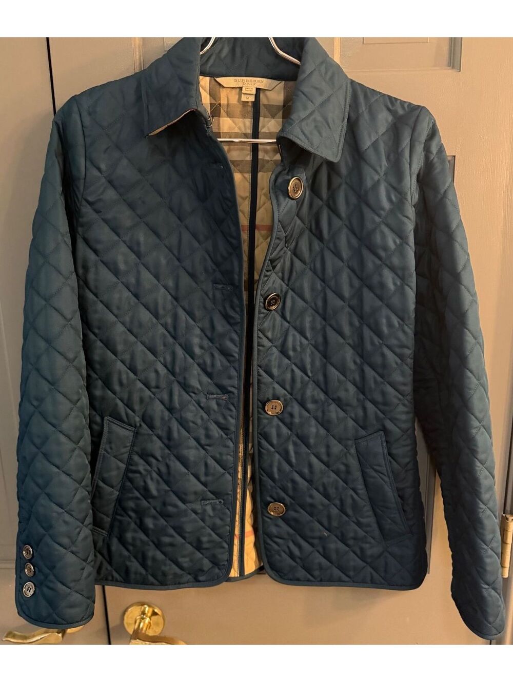 Authentic Burberry Brit Women's Diamond Quilted Jacket Navy Blue Size M EUC